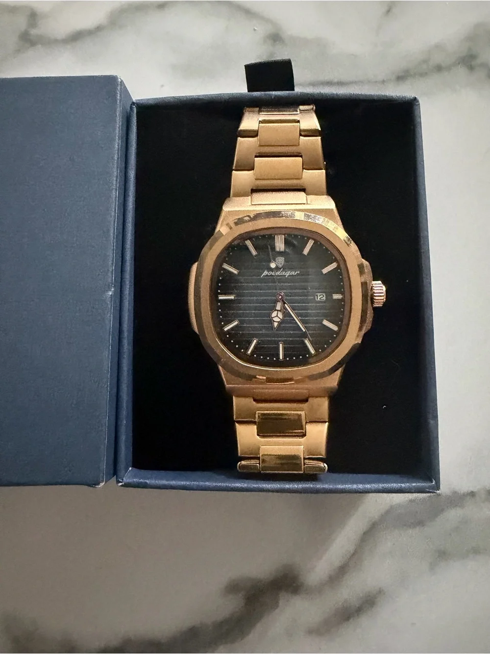 Gold Men's Bracelet Watch with Black Dial by (unbranded)